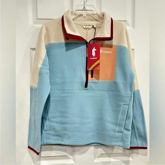Cotopaxi Women's XL Abrazo Fleece Half-Zip Jacket Cream Blue Sea Spray NWT - Picture 1 of 14